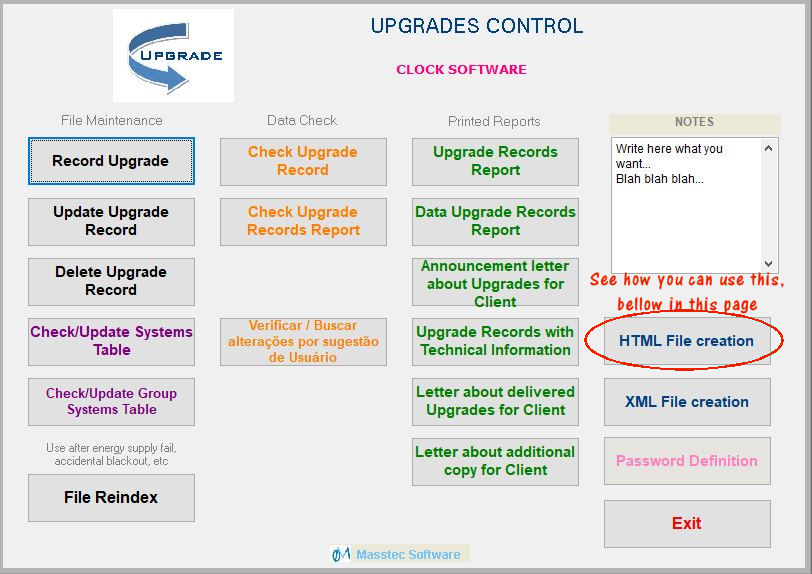 Main screem of the system Upgrades Control