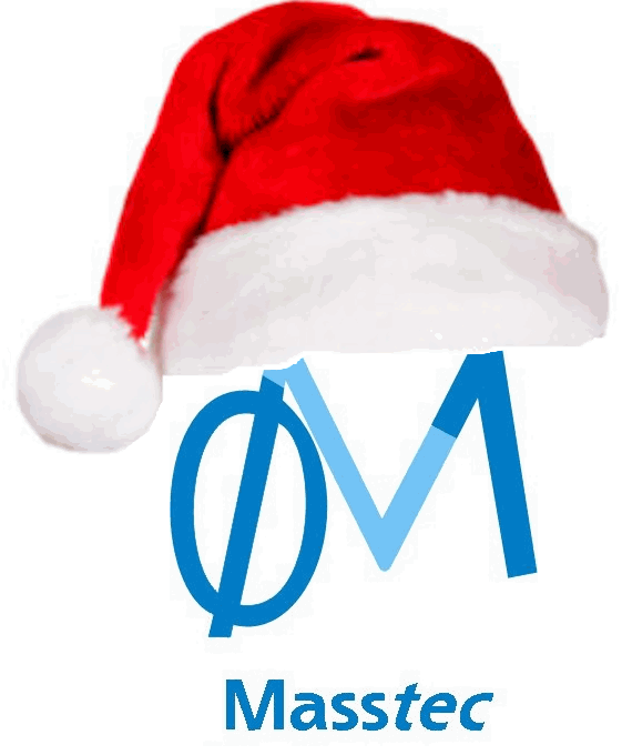 Logotipo Masstec sob chapéu de Papai Noel