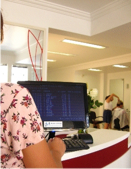 Moça vendo relatório na tela do computador
