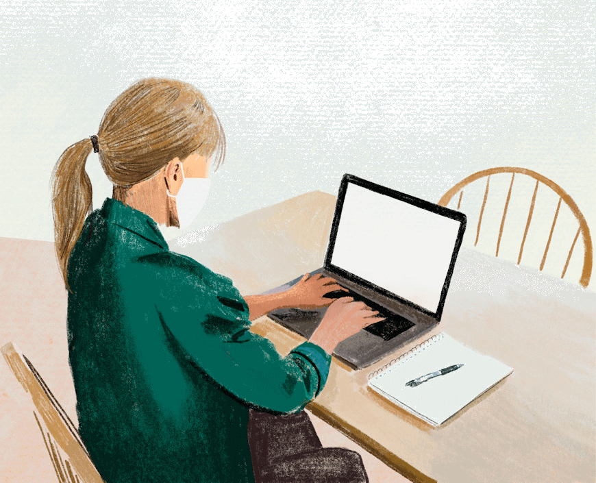 Desenho de uma mulher digitando em notebook
