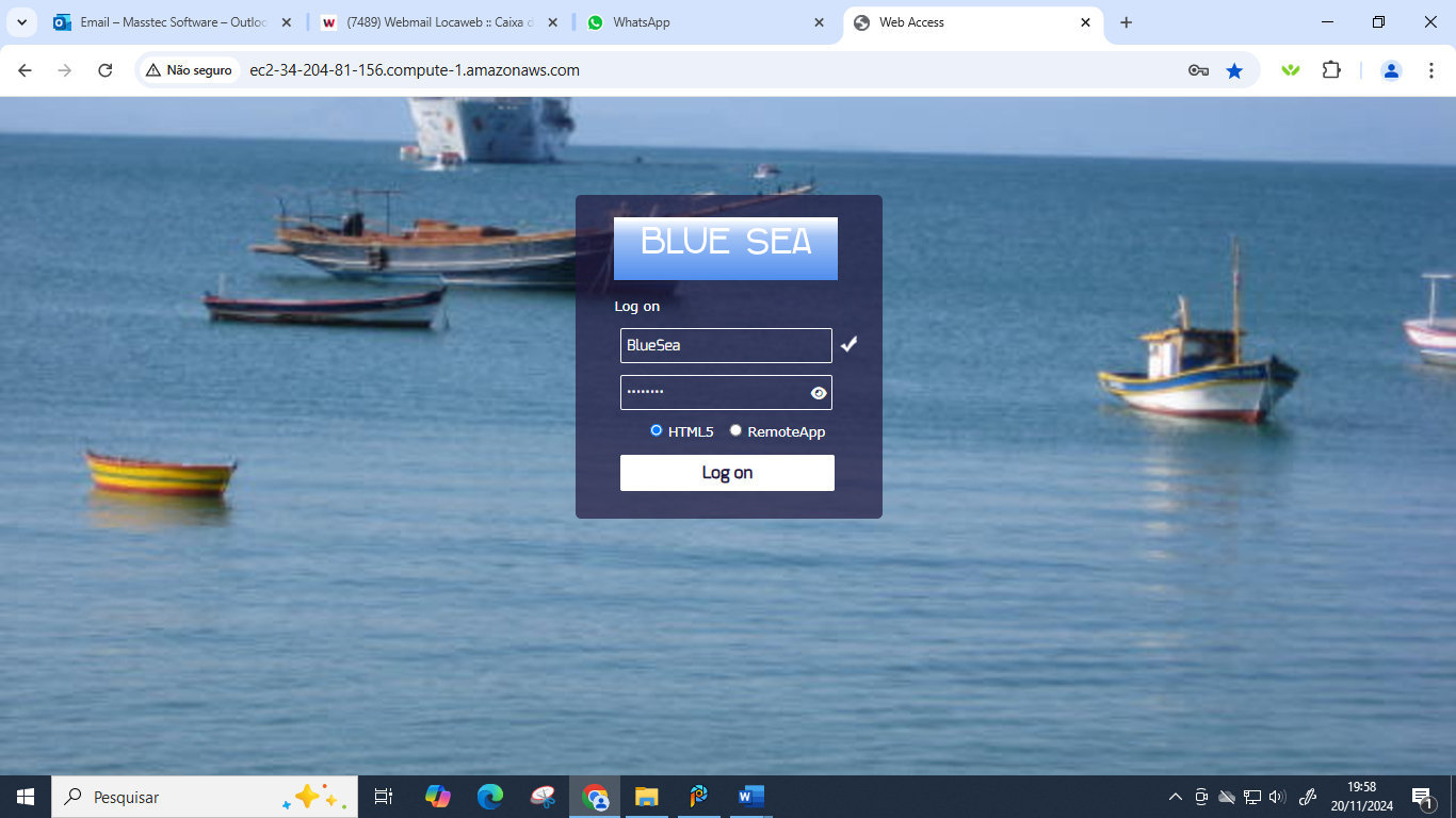 Tela mostrando o acesso ao sistema via navegador