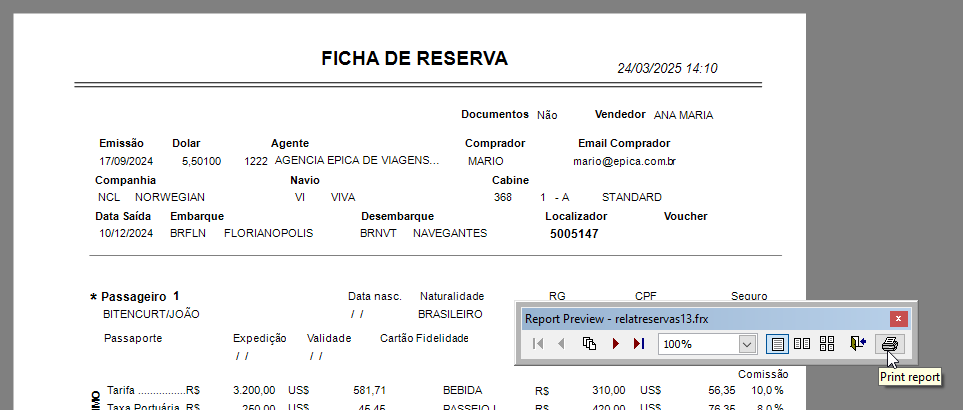 Tela com um exemplo de ficha de reserva para impressão
